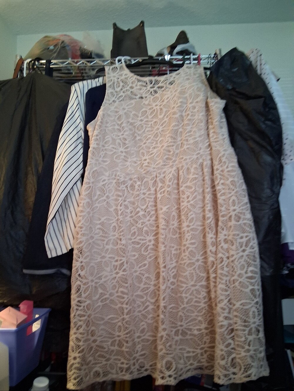 Lace A-Line Sleeveless Dress in Cream/Taupe